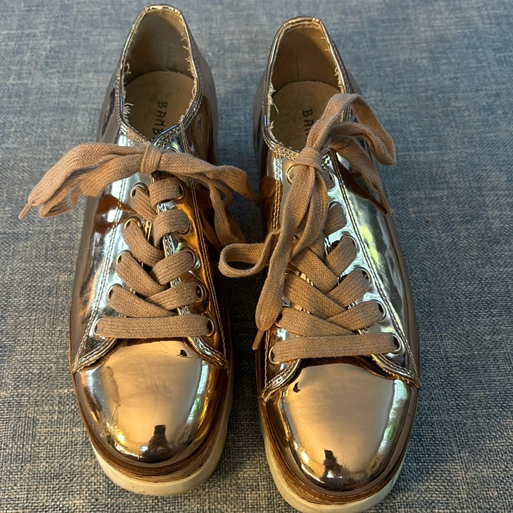 Bamboo rose gold, cork heel sneakers